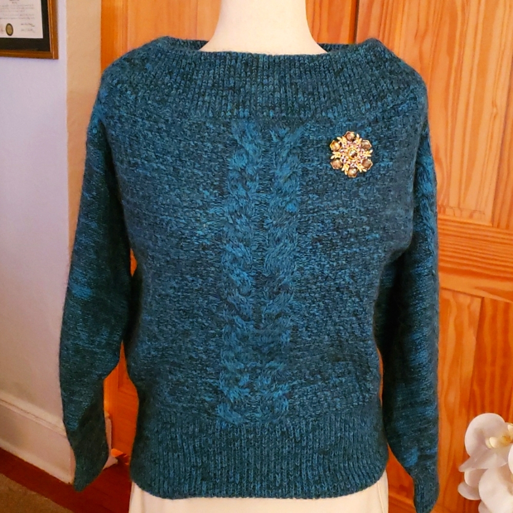Anthropologie Sleeping on Snow Teal Sweater Size M
